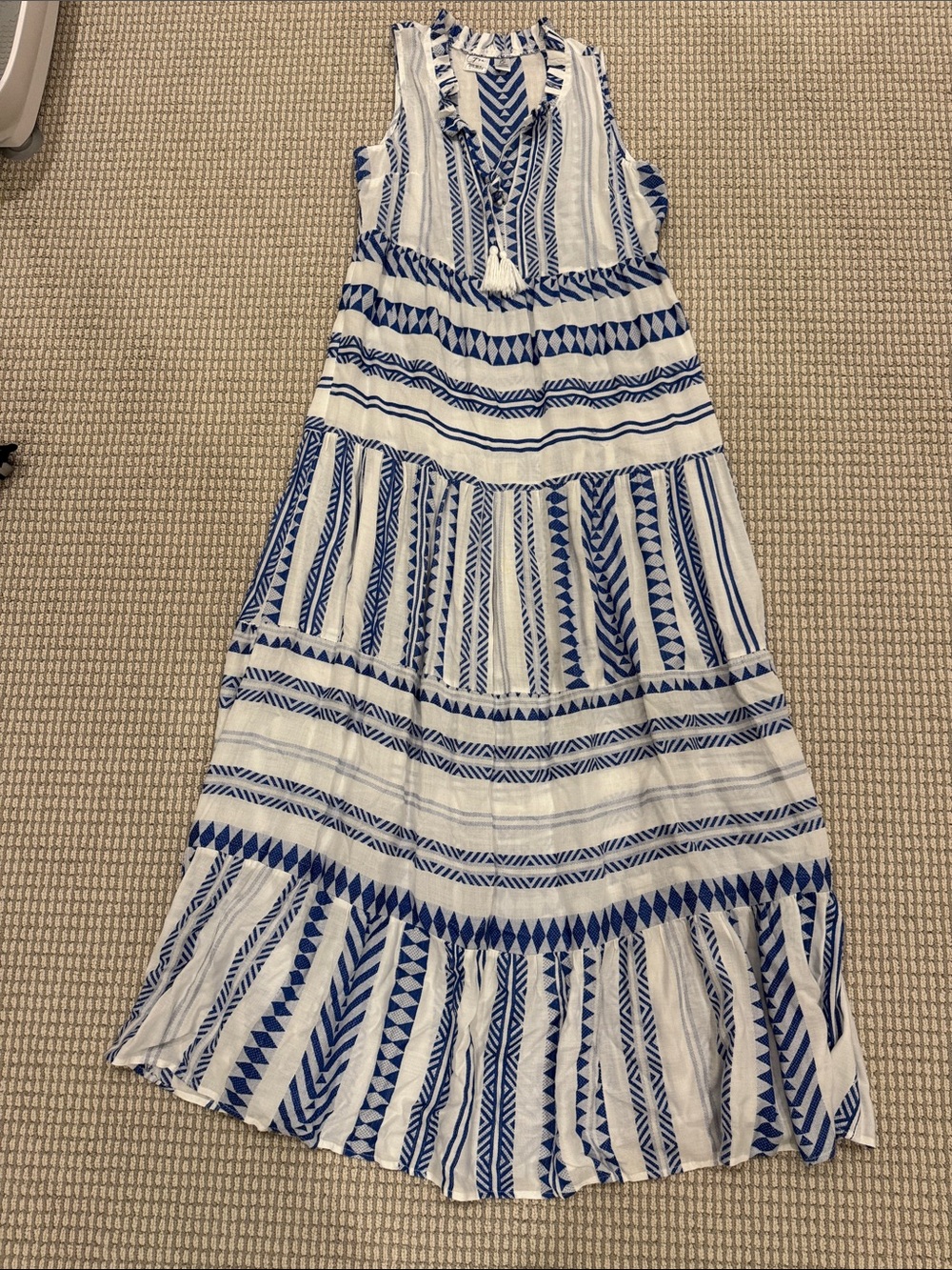 Sleeveless Blue & White Geometric Maxi Coverup Dress